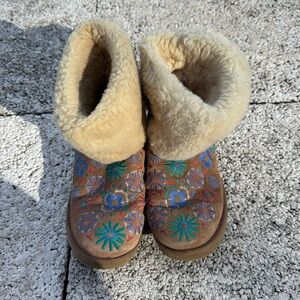 UGG Brown Boots with Colorful Floral Embroidery